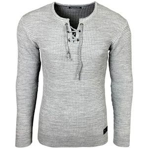 Subliminal Mode - Pullover over voor heren, ronde hals, met trekkoord, chique, trendy, gebreid, winter, van mesh, China, cadeau-idee Kerstmis BX52132, Lichtgrijs, XL