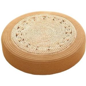 Ronde strofutonkussen, 10 cm meditatiemat, Tatami Zen zitkussen, handgeweven, stromat, for thuismeditatie, Zen, vloeren(Yellow,60cm)