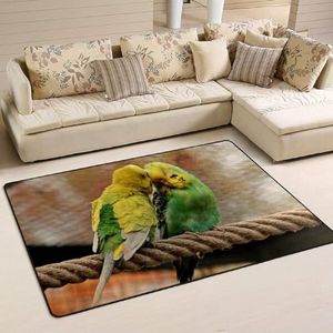 Gebied vloerkleed 100 x 150 cm, parkiet papegaaien schattige groene vogel woonkamer tapijt groot flanellen mat tapijt wasbare kantoormatten, voor binnen en buiten, woonkamer