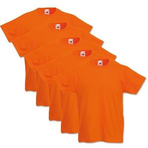 Fruit of the Loom 5 T-shirts voor kinderen, Valueweight, 104, 116, 128, 140, 152, diverse kleurensets, 100% katoen, oranje, 7-8 Jaar
