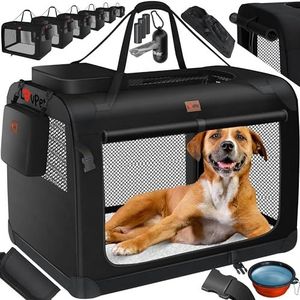 Lovpet® Hondenbox, incl. hondenbak, opvouwbaar, L 70 x 52 x 52 cm hondentransportbox, transporttas, hondentas, transportbox voor huisdieren, honden en katten zwart