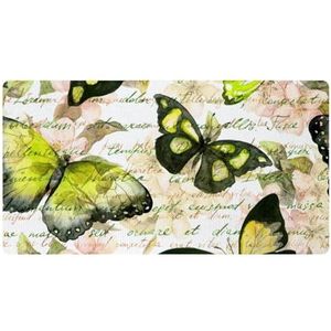 VAPOKF Groene vlinder op vintage briefnotities keukenmat, antislip wasbaar vloertapijt, absorberende keukenmatten loper tapijten voor keuken, hal, wasruimte