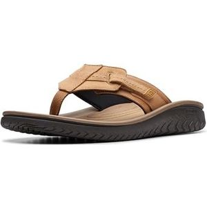 Clarks Heren Wesley Sun Flip-Flop, Tan leer, 12 UK, Lichtbruin, 47 EU