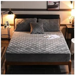 Fluwelen hoeslaken, pluche, dikke gewatteerde matrashoes, warm zacht kristalfluwelen hoeslaken, effen kleur, queensize, kingsize, thermische bedhoes voor thuis, sprei (grijs, 180 x 220 cm)