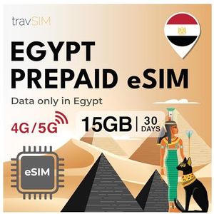 travSIM eSIM Egypte | 15GB mobiele data | Hotspot beschikbaar | Plan op eSIM voor Egypte is 30 dagen geldig
