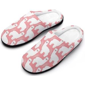 Roze lama alpaca katoenen pantoffels voor dames warme anti-slip rubberen zool huisschoenen voor indoor hotel 7-8 (39-40)