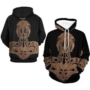 Lente Herfst 3D Digitaal Printen Viking Tree of Life Hoodies, Los Sweatshirt met Lange Mouwen voor Koppels, Ademende Trui(Thor's hammer,3XL)