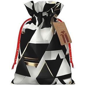 Mode Moderne Zwart Wit Gouden Driehoek Trekkoord Kerst Gift Bag-Met Rustieke Aantrekkelijkheid, Perfect Voor Al Uw Gift Noden