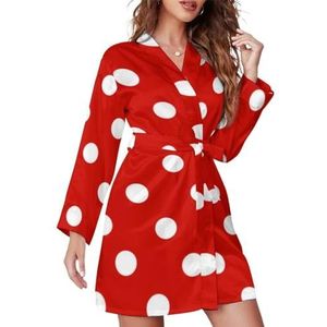 Rood En Wit Polka Dots Vrouwen Badjas Sjaal Kraag Loungewear Spa Badjas Lange Mouw Pyjama XL