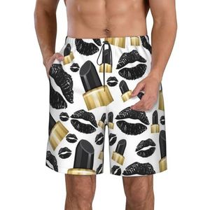 PHTZEZFC Cool Black Lips Print strandshorts voor heren, lichtgewicht, sneldrogend trekkoord zwembroek met zakken, Wit, M