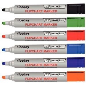 Niceday Flipchart Marker Bullet – 1 zwart 1 blauw 1 rood 1 groen 1 oranje 1 paars