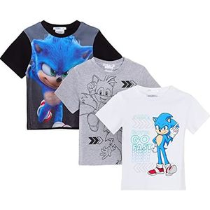 Sonic The Hedgehog Jongens 3 Pack T-shirts Kinderen Gamer Tops Korte Mouwen Tees Multipack, Meerkleurig, 3-4 jaar