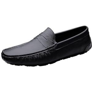 Herenloafers Schoenen Leren stiksels Details Penny-loafers Flexibele platte hak Antislip Modieuze instappers (Color : Black, Size : 38 EU)