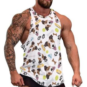 Glimlachende hond Jack Russell Terrier heren tanktop grafische mouwloze bodybuilding T-shirts casual strand T-shirt grappig gym spier