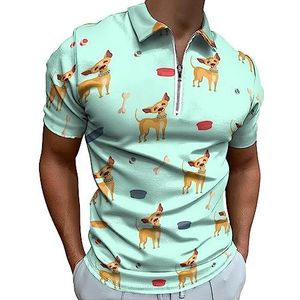 Chihuahua Patroon Poloshirt voor Mannen Casual Rits Kraag T-shirts Golf Tops Slim Fit