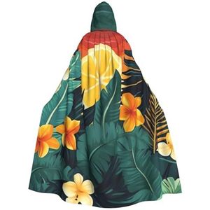 RLDOBOFE Hawaiiaanse print capuchonmantel heksenmantel lange fluwelen cape unisex kerst Halloween capuchon cape zwart, één maat