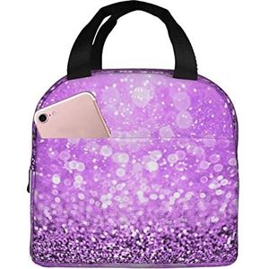 JYQCNSMJYB2 Sprankelende paarse glitter print licht duurzame draagtas voor kantoor, werk, school, lunchtas, geïsoleerde lunchbox voor dames en heren