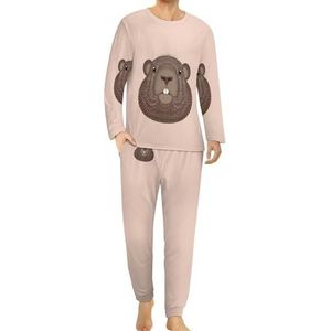 Groundhog Day grappige dieren comfortabele heren pyjama set ronde hals lange mouwen loungewear met zakken 6XL