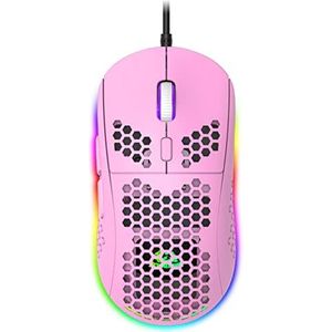 Lichte RGB-gamingmuis, 6 programmeerbare toetsen, 6 RGB-achtergrondverlichtingsmodi en 6400 dpi instelbaar, USB bekabeld, plug & play, compatibel met Windows, Mac, laptop, PS4, XBox, Roze