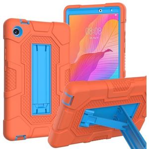 KAVUUN for Huawei MatePad T8 Contrast Kleur Robot B3 Siliconen Hybride PC Tablet Case met Houder (Paars Mintgroen) (Blauw Zwart) (Rood Zwart) enz.(Color:Orange Blue)