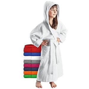 Arus - Kinderbadjas, 100% Katoenen Badstof, met capuchon, Wit, 128
