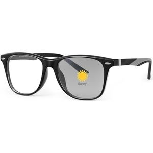 JM Blauwlichtbril voor dames en heren, vierkante computerbril, fotochromische glazen, veerscharnier, #1 Zwart Frame Fotochromische Lenzen en Anti-Blauw Licht (Transparant naar Grijs), Medium