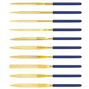 Dylan-EU Diamant Naaldvijlset 10 stuks Mini Modelling Bestanden 140 mm Diamant Bestand voor Metaal Kunststof Glas Hout Sieraden Ruw Carving - Goud & Blauw