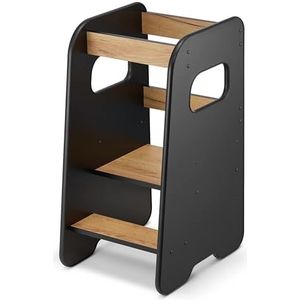 defiPad KH_80_50_BO Educatieve toren voor kinderen stijlvolle kantelbeveiliging leertoren in hoogte verstelbaar veiligheid leertoren vanaf 1 jaar kleine helper zwart + eiken. 80 x 50 x 40 CM