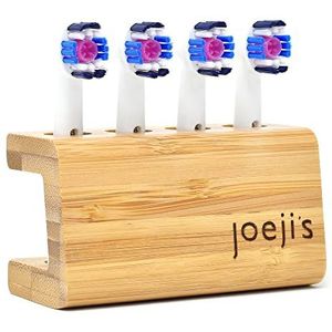 Joeji's Kitchen gebogen elektrische tandenborstelkophouder - vrijstaande bamboe opberghouder voor vier navulkoppen - verbeterde maat past nu Oral B en de meeste vervangende hoofdmaten