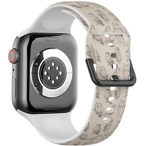 Sport-zachte band compatibel met Apple Watch 42/44/45/49mm (Diverse Uilen Retro) Siliconen Armband Strap Accessoire voor iWatch