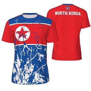 Sport T-Shirt Vintage Noord-Korea Vlag Graan Tees 3D Gedrukt voor Fitness Running Voetbal, Meerkleurig, S