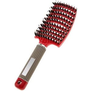 Salon Varkenshaar Haarborstel Haarstyling Hoofdhuid Massage Vent Paddle Kam Rood