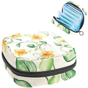 Draagbare Maandverband Opbergtas, Menstruatie Cup Pouch Vrouwelijke Menstruatie Pads Tas voor Tiener Meisjes, Tampons Eerste Periode Kit, Leuke Oranje Bloemen Naadloos op Crème Achtergrond