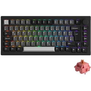 Akko 5075B Plus VIA Mechanisch toetsenbord, 75% ISO-lay-out, 3-modus, gamingtoetsenbord met hot-swappable lineaire schakelaar, Cherry, PBT-toetsen, draaiknop voor Win/Mac (zwart zilver, rozenwood)