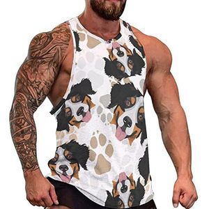Berner Mountain Dog Tanktop voor heren, grafische mouwloze bodybuilding-T-shirts, casual strand-T-shirt, grappig sportschool-spierweefsel
