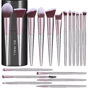 BS-MALL Make-upkwastenset 18 stuks premium synthetische foundation poeder concealers oogschaduw blush make-up borstels paarse cosmetische borstels met zwarte behuizing