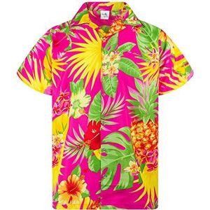 Funky Hawaiiaans Overhemd, Hawaii-Overhemd, Korte Mouw, Pineapple, Roze, S
