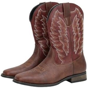 Cowboy Boots For Men Western Boot Fashionable Retro Classic Embroidered Pull On Slip Resistant Boots (Color : Red, Size : EU 46)