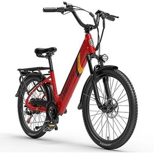 Kinsella E-bike ES500, afneembare lithiumbatterij, 14,5 Ah, Shimano 7 versnellingen, elektrische fiets met 24 x 2,4 banden (rood)