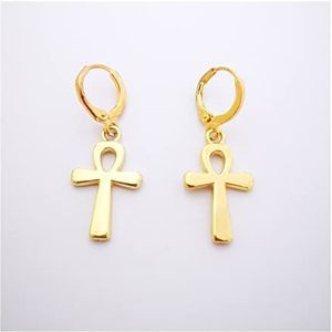 Women's Gold Color Hoop Oorbellen Egyptian Ankh Cross Vrouw for Vrouwen Egypte Sieraden Party Gift (Metal Color : Light Yellow Gold Color)