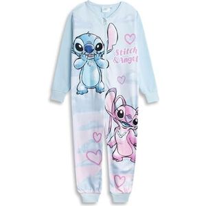 Disney Lilo & Stitch meisjes lichtblauwe Stitch & Angel onesie met rits | Microfleece nachtkleding en loungewear met lange mouwen | Zachte nachtkleding voor kinderen | Disney-merchandise