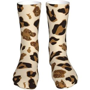 DEXNEL Zwart-wit strand grappige sokken voor mannen en vrouwen zachte gezellige sokken, winter warme sokken, middellange sokken, Dierluipaard, Eén Maat