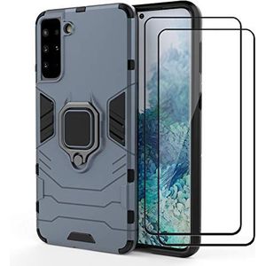 Dedux Case Shell voor Samsung Galaxy S21 Plus 5G, Robuuste PC TPU Bumper Cover Met Ring Houder en 2 Stuks Screen Protectors Compatibel met Samsung Galaxy S21 Plus 5G. Marineblauw