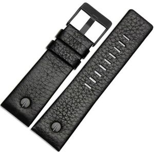 LUGEMA Echt Lederen Band Horlogeband 22 24 26 27 28 30mm Litchi Grain Compatibel Met Diesel DZ4316 DZ7395 DZ7305 Horloge Band Horloge Armband (Color : Black black buckle, Size : 27mm)