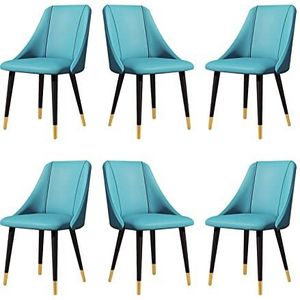 GEIRONV Metalen voeten stoelen set van 6, PU lederen keuken stoelen carbon stalen poten appartement woonkamer zijstoelen Eetstoelen (Color : Blue, Size : With metal feet)