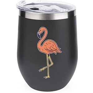 Roze Flamingo Vogel Herbruikbare Koffiekopjes Roestvrij Staal Geïsoleerde Reismok Dubbelwandige Wijn Tumbler Zwart-Stijl