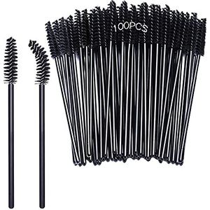 Wimperkwasten, 100 stuks wenkbrauwmascara-applicatorstaafjes, make-upkwasten, gereedschap (zwart)