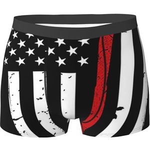 ZJYAGZX Red Line Firefighter Usa Flag Print Heren Boxerslips - Comfortabele Ondergoed Trunks, Ademend Vochtafvoerend, Zwart, XL