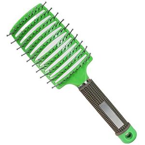 DieffematicSZ kam Hairbrush Bristle Nylon Women Wet Curly Detangle Hair Brush for Salon Hairdressing Styling Tools (Color : Ye?il)