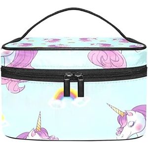 Eenhoorn make-up organizer tas, reismake-up tas organizer case draagbare cosmetische tas voor vrouwen en meisjes toiletartikelen, Meerkleurig, 22.5x15x13.8cm/8.9x5.9x5.4in